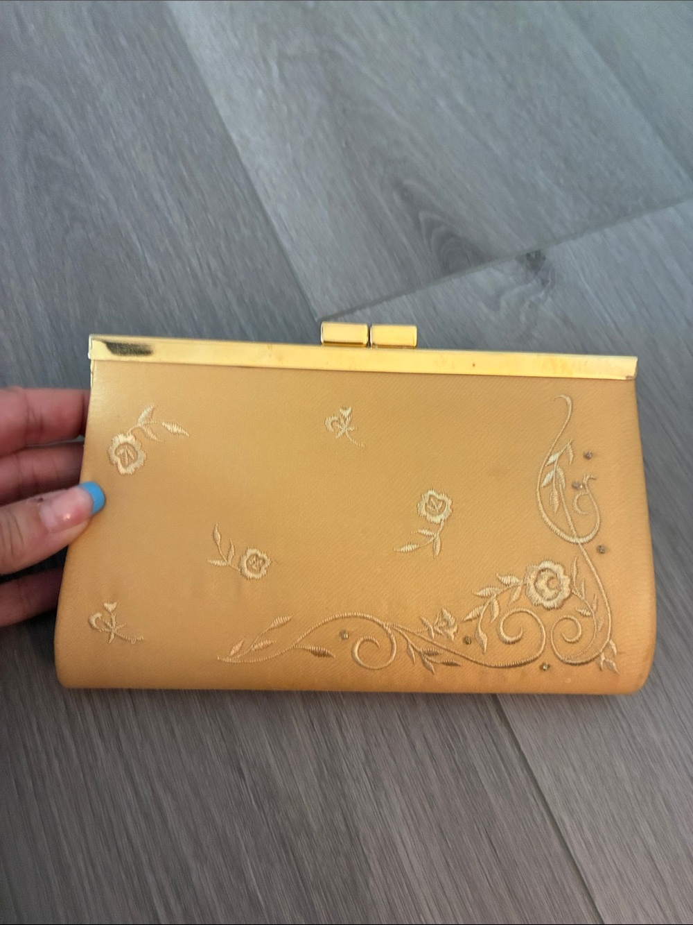 Valerie Stevens Gold Floral Embroidered Clutch
